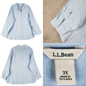 LL Bean Button Down Shirt Long Sleeve Women’s Plus Size 3X Blue Linen